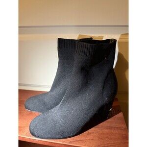 Women's Black Fabric Chunky Heeled Boots / Booties 6.5